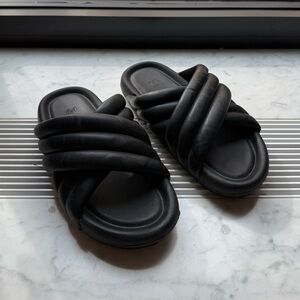 Black Quilted Slide Sandals